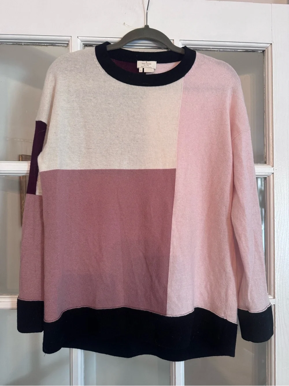 KATE SPADE Pink Colorblock Sz Small Wool Cashmere Blend Slouchy Sweater